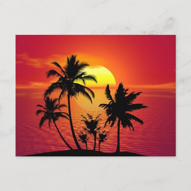 Cartão Postal Pôr do sol tropical, bela ilustração, (Frente)