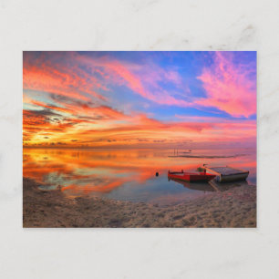 Cartão Postal Pôr do sol tropical na praia do oceano