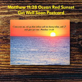 Cartão Postal Pôr do sol vermelho oceano Mateus 11:28 Se recuper