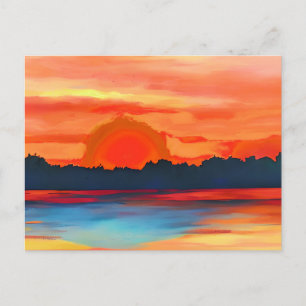 Cartão Postal Pôr do sol vibrante no oceano em laranja ígneo