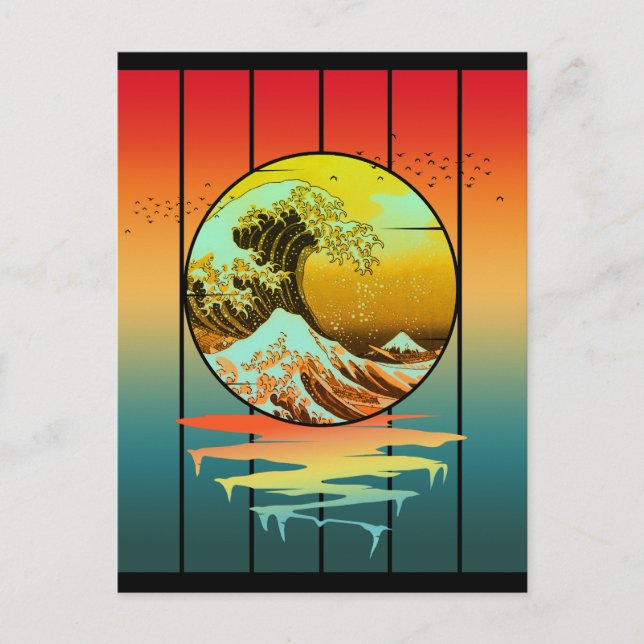 Cartão Postal Pôr do sol vintage onda japonesa Kanagawa Oceano  (Frente)