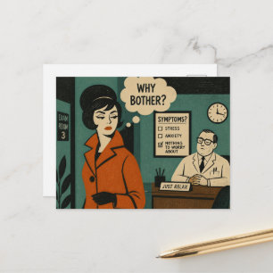 Cartão Postal Por que Incomodar Mulher no Médico Retro de Meados