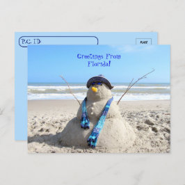 Cartão Postal Pôr Saudações Da Florida Beach Snowman