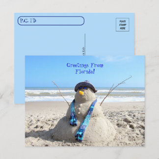 Cartão Postal Pôr Saudações Da Florida Beach Snowman