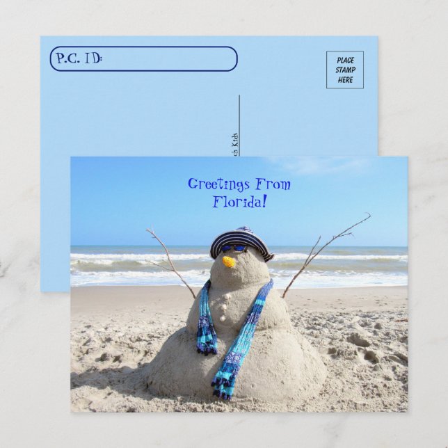 Cartão Postal Pôr Saudações Da Florida Beach Snowman (Frente/Verso)