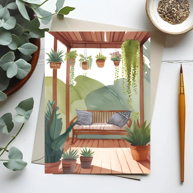 Cartão Postal Porch Potted | Impressão Botânica por Aquarela (Criador carregado)