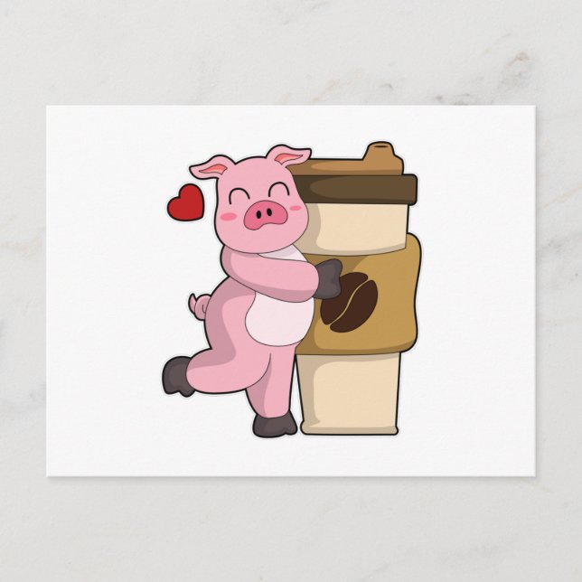 Cartão Postal Porco com Café para levar (Frente)