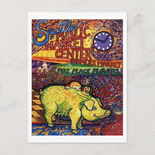 Cartão Postal Porco com Flores (Frente)