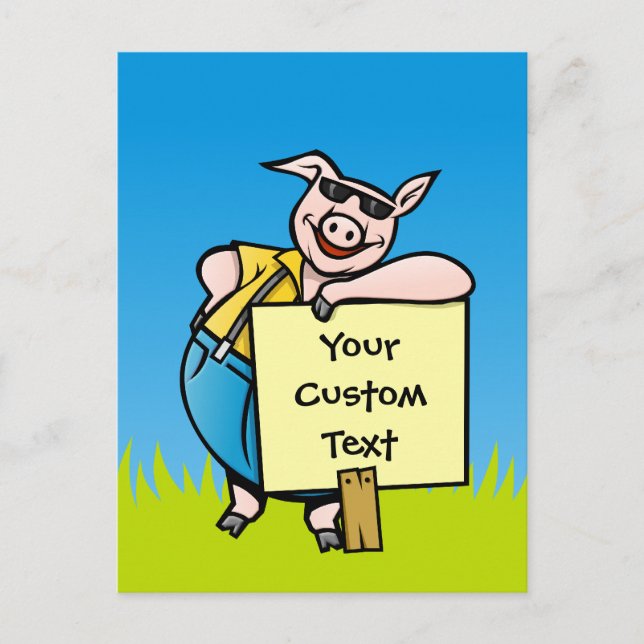 Cartão Postal Porco com placa (Frente)