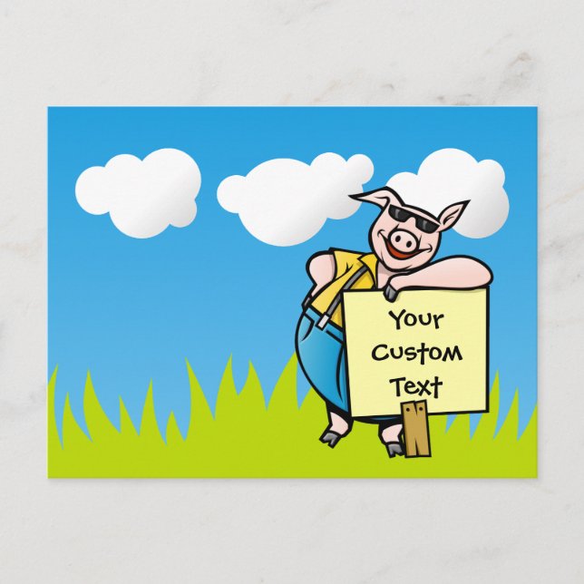 Cartão Postal Porco com sinal (Frente)