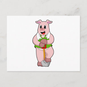 Cartão Postal Porco como agricultor com pá
