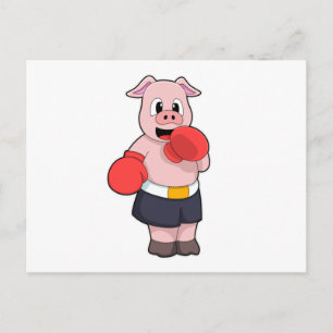 Cartão Postal Porco como Boxeador no Boxe