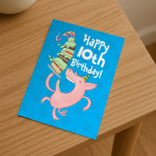 Cartão Postal Porco Engraçado Adicione a Idade Bolo de Aniversár