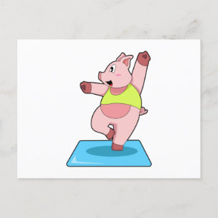 Cartão Postal Porco na Yoga Fitness