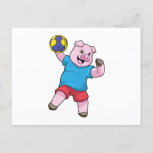 Cartão Postal Porco no Esporte Handebol