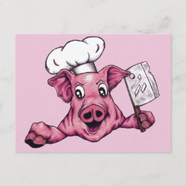 Cartão Postal Porco O Chef Maníaco Homicida Porco Arte Original