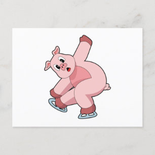 Cartão Postal Porco Patinação no gelo Patins de gelo