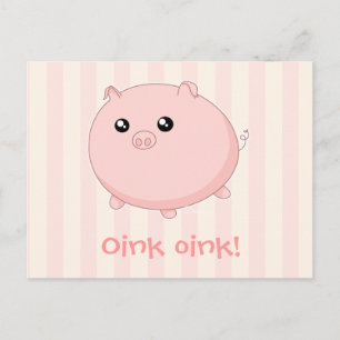 Cartão Postal Porco rosa gordinho fofo Kawaii