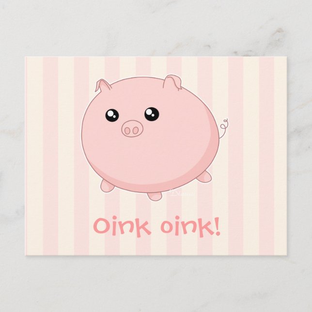 Cartão Postal Porco rosa gordinho fofo Kawaii (Frente)