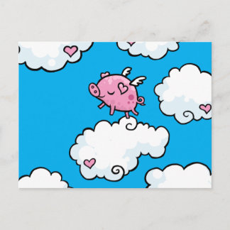 Cartão Postal Porco voador dança nas nuvens