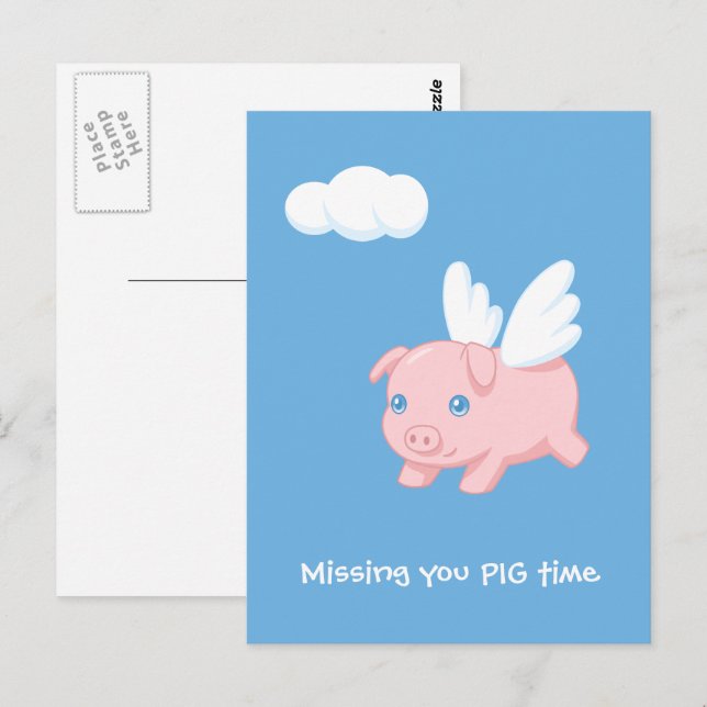 Cartão Postal Porco Voador Sinto Saudades de Você (Frente/Verso)