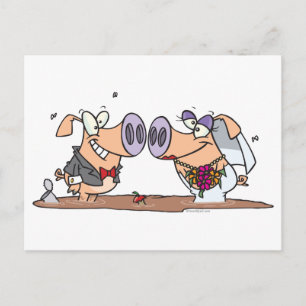 Cartão Postal porcos engraçados e fofos no casamento da noiva e