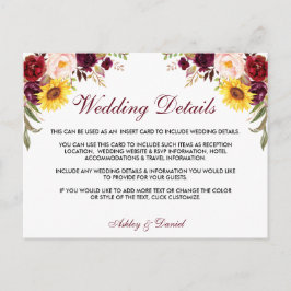 Cartão Postal Pormenores de Casamento Floral de Watercolor Inser