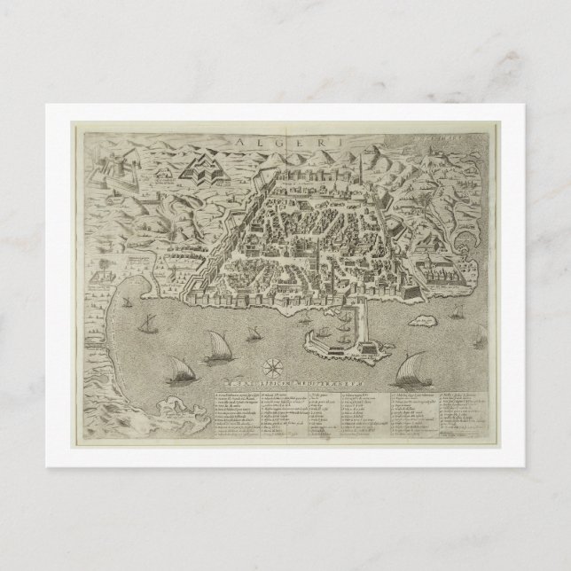 Cartão Postal Port and Town of Argel, c.1572 (gravura) (Frente)