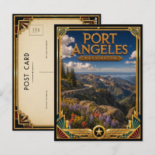 Cartão Postal Port Angeles Washington Arte Deco Vintage Dourado