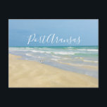 Cartão Postal Port ArKansas Beach<br><div class="desc">Linda fotografia da praia mostrando a beleza serena do litoral do Porto ArKansas. Um sanduíche bonito fica na borda das adoráveis águas verdes azuis olhando para o oceano calmo em um dia brilhante de sol. Foto perfeita à beira-mar para mostrar às pessoas como esta bela cidade da praia do Texas...</div>