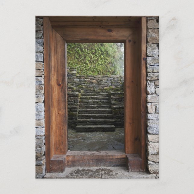 Cartão Postal Porta de madeira no museu de trongsa (Frente)