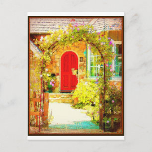 Cartão Postal Porta Vermelha com Porta Floral