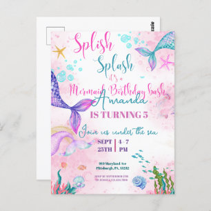 Cartão Postal Portão-sereia Aquarela Aniversário sob o Mar