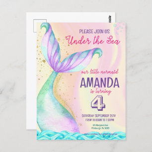 Cartão Postal Portão-sereia Aquarela Aniversário sob o Mar