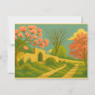 Cartão Postal Portão Whimsy - Pintura do Caminho do Jardim Estil