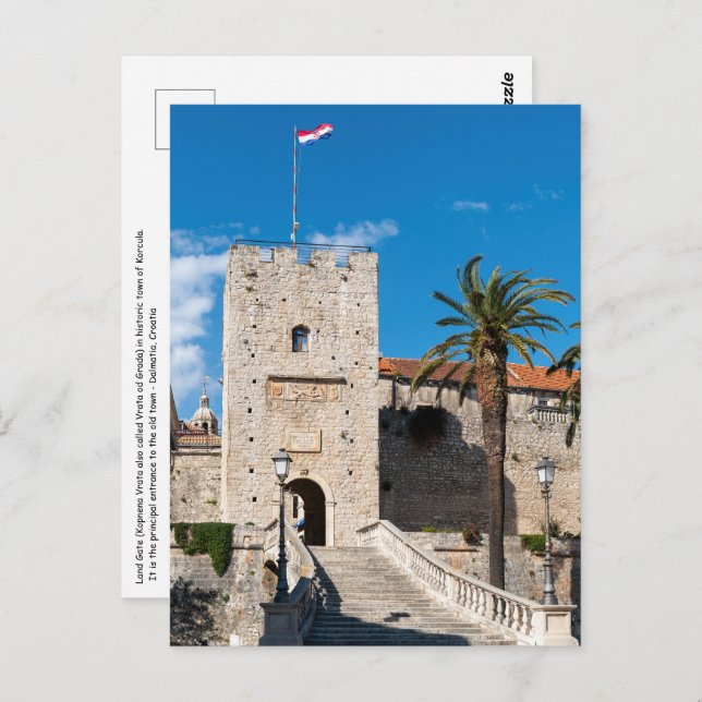 Cartão Postal Portaria terrestre na cidade de Korcula - Dalmácia (Frente/Verso)