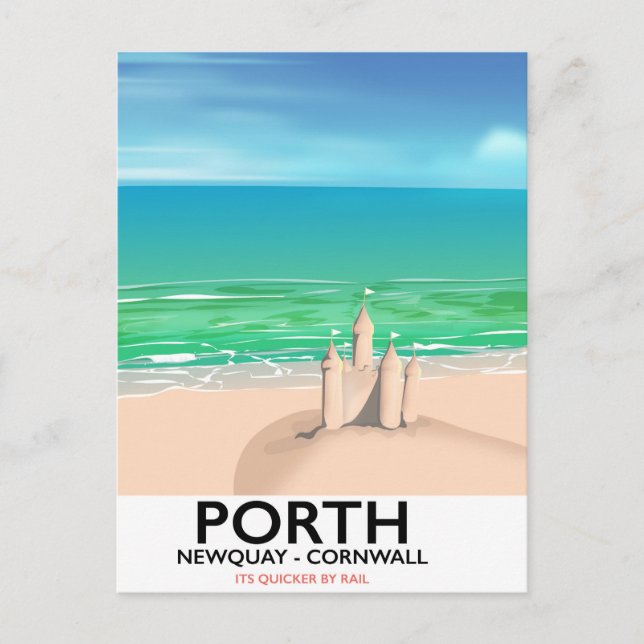 Cartão Postal Porth Newquay Sandcastle viagem (Frente)