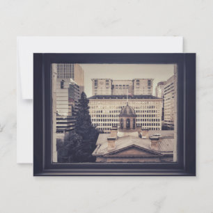 Cartão Postal Portland Cityscape Através do Quadro de Janelas