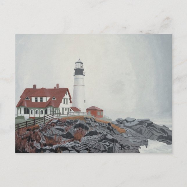 Cartão Postal Portland Head Light in Fog (Frente)