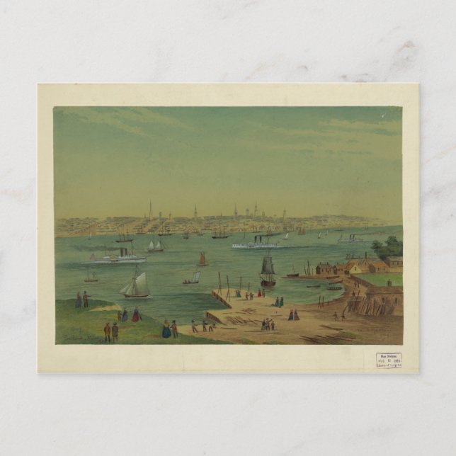 Cartão Postal Portland Maine Harbor em 1854 por W. S. Hatton (Frente)