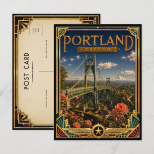 Cartão Postal Portland Oregon Arte Deco Vintage Idade Dourada