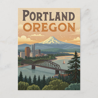 Cartão Postal Portland Oregon Monte Hood Skyline