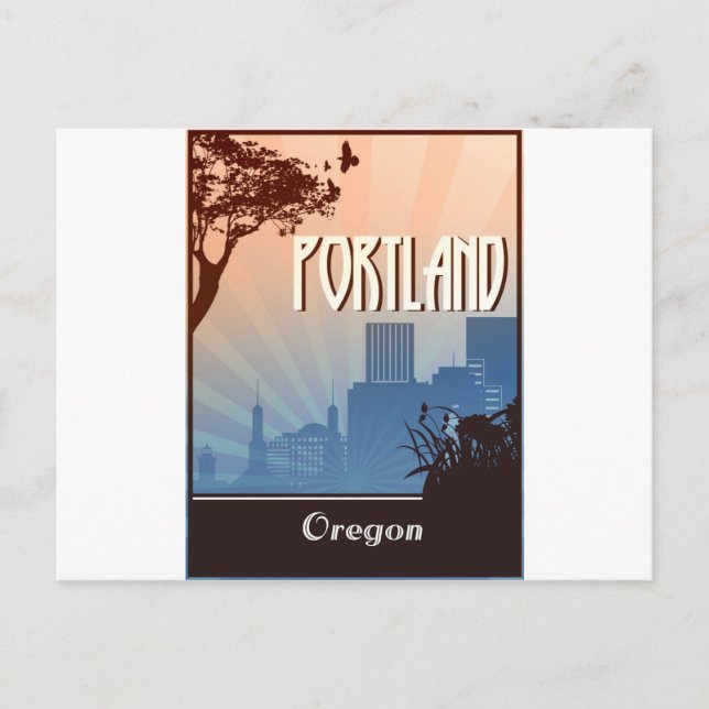 Cartão Postal Portland, Oregon Retro Arte (Frente)