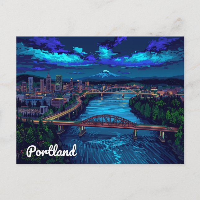Cartão Postal Portland Oregon Skyline Mount Hood (Frente)
