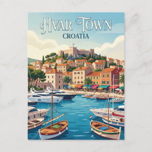 Cartão Postal Porto da Cidade de Hvar Croácia