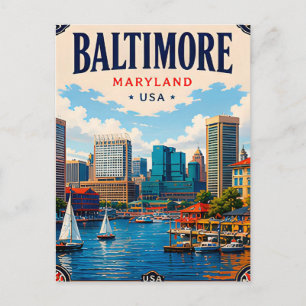Cartão Postal ⚓ Porto de Baltimore Maryland e horizonte