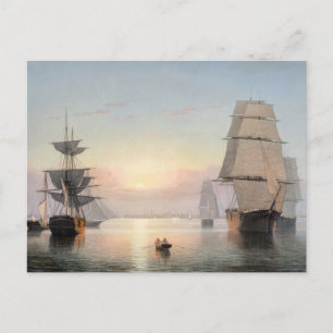 Cartão Postal Porto de Boston, Pôr-do-sol por Fitz Henry Lane