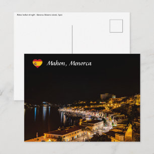 Cartão Postal Porto de Mahon à noite - Minorca, Espanha