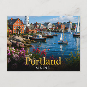 Cartão Postal Porto de Portland Maine, Faróis e Nova Inglaterra