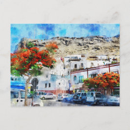 Cartão Postal Porto de Porto da Cidade, na Gran Canaria. Tinta.